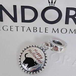 Pandora Happy Halloween Black Cat Dangle Charm S925 Silver with box